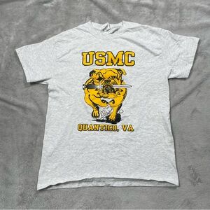 VTG USMC Marines Bulldog Tee Mens M Tee 90s Quantico Virginia S/S T Shirt Gray